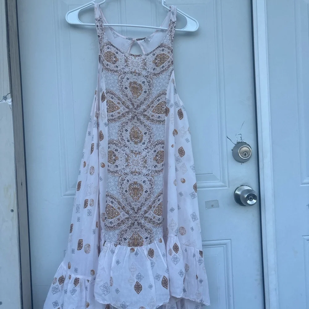 Free People White Mini Dress with Gold Paisley Embellishment